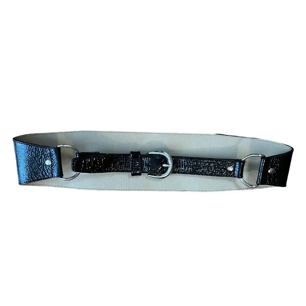 Another Line Inc Patent Leather Belt Womens Size Small Black Silver